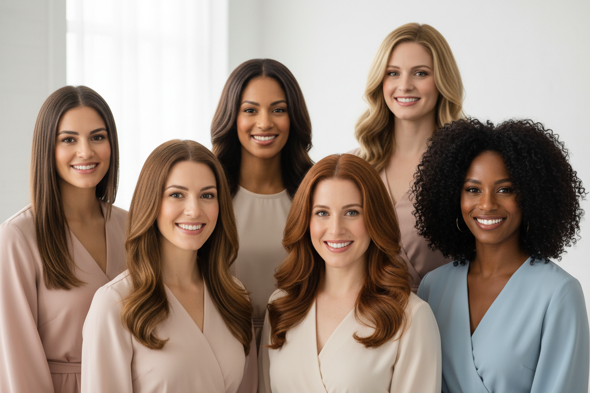 Women wearing medical wigs hero background